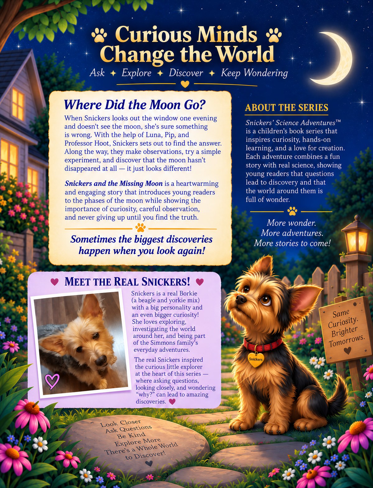 Back cover with book description and the real Snickers