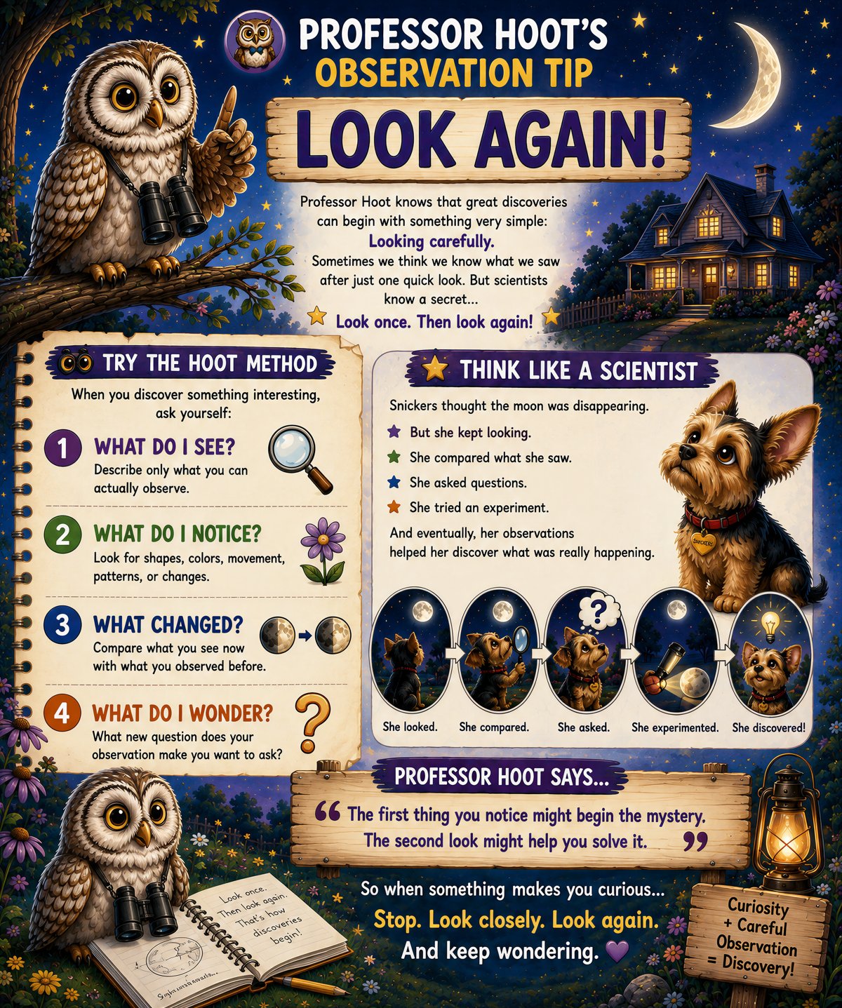 Preview of printable activity page: Professor Hoot’s Observation Tip